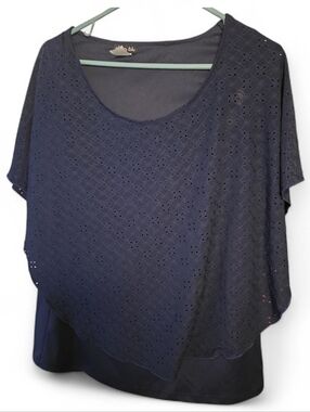 Blu Navy Eyelet Layered Short Sleeve Blouse - Women's